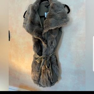 Alberto Makali NY Rabbit Fur knit vest with tie NWT Size S